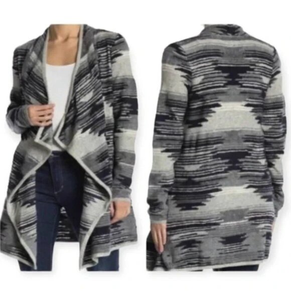 Lucky Brand Sweaters - LUCKY BRAND Aztec Drape Open Front Cardigan Sweater Black & Gray Knit Sz‎ M